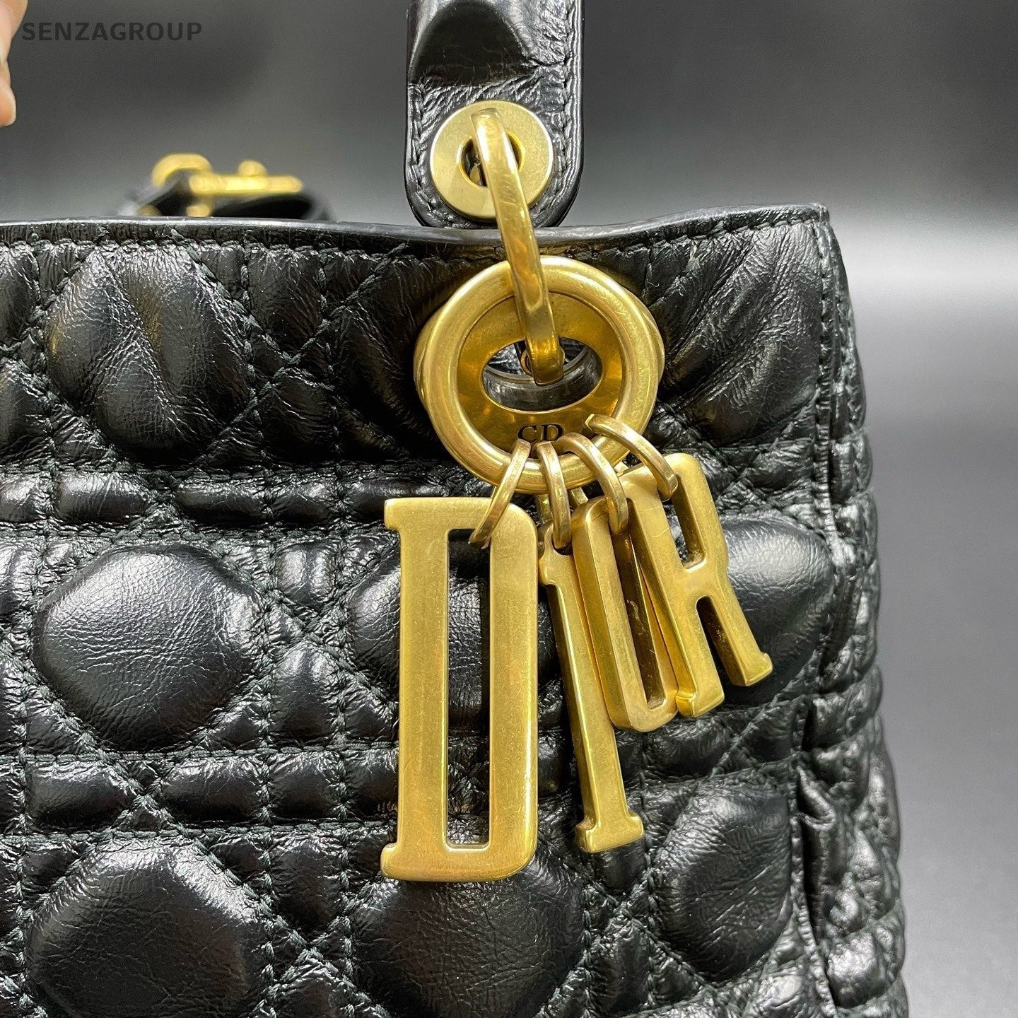 Christian Dior Lady Dior Cannage Top Handle Bag Crossbody Black Gold Women