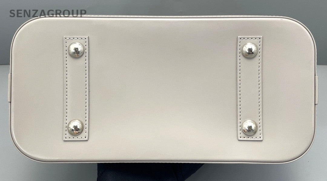 Louis Vuitton Alma MM Epi Leather Top Handle Gray White Handbag Women