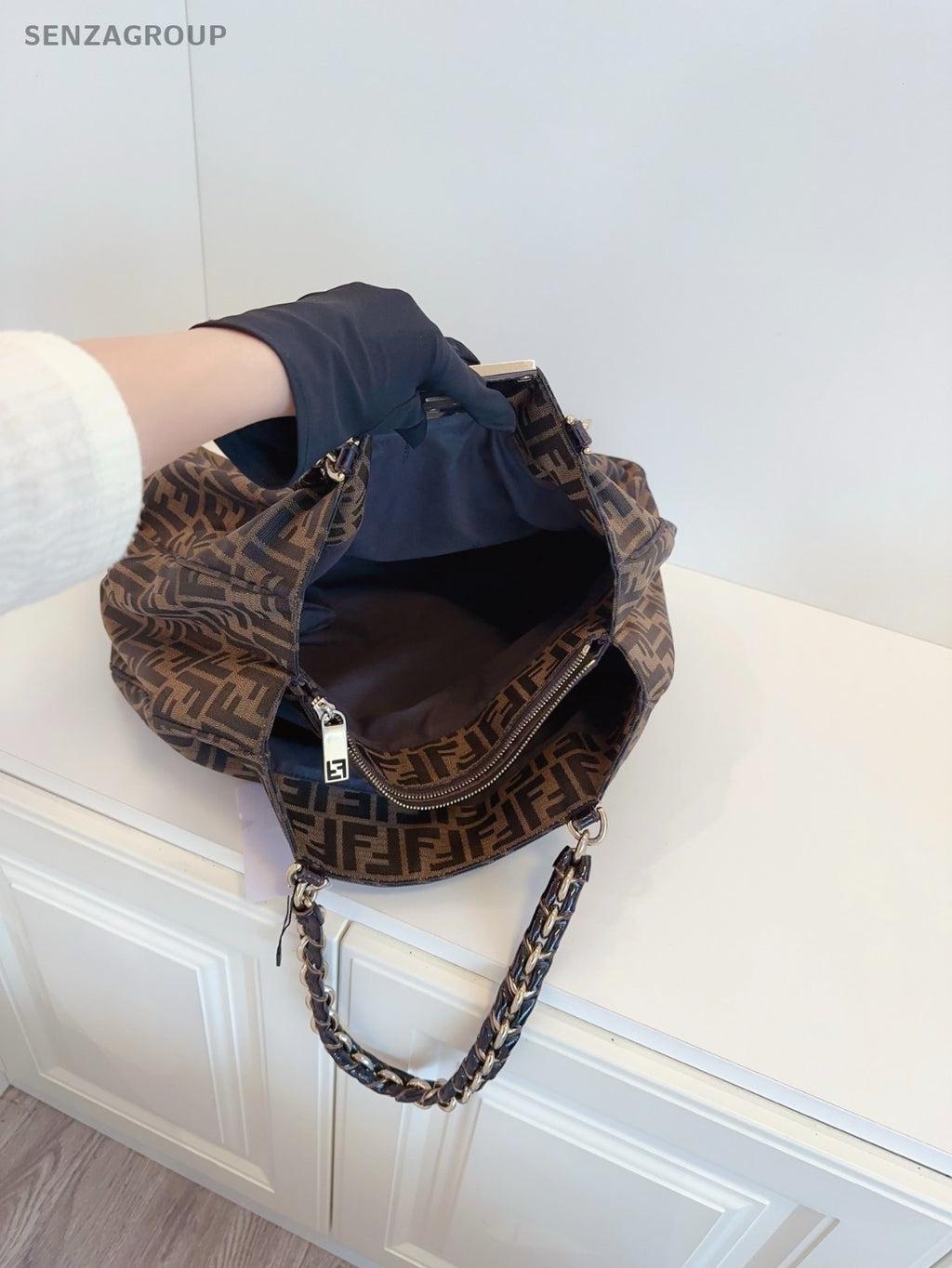 Fendi Classic Monogram Logo tote Shoulder bag Brown Women