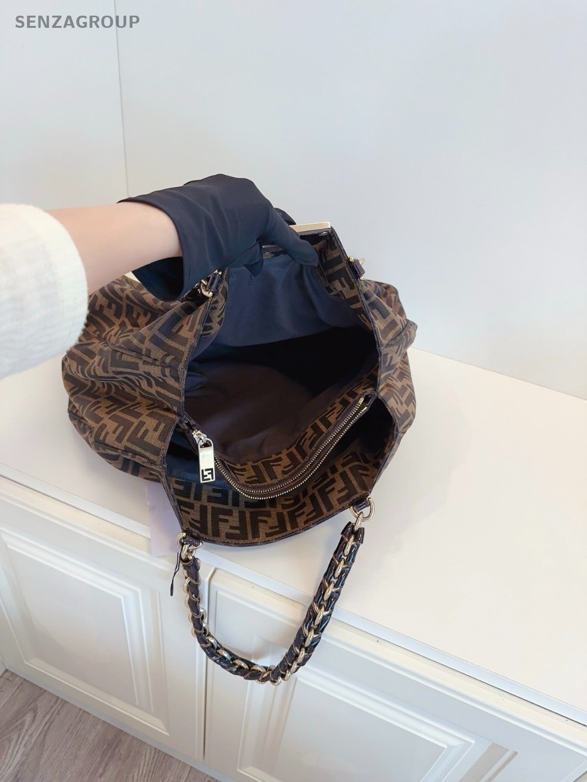 Fendi Classic Monogram Logo tote Shoulder bag Brown Women