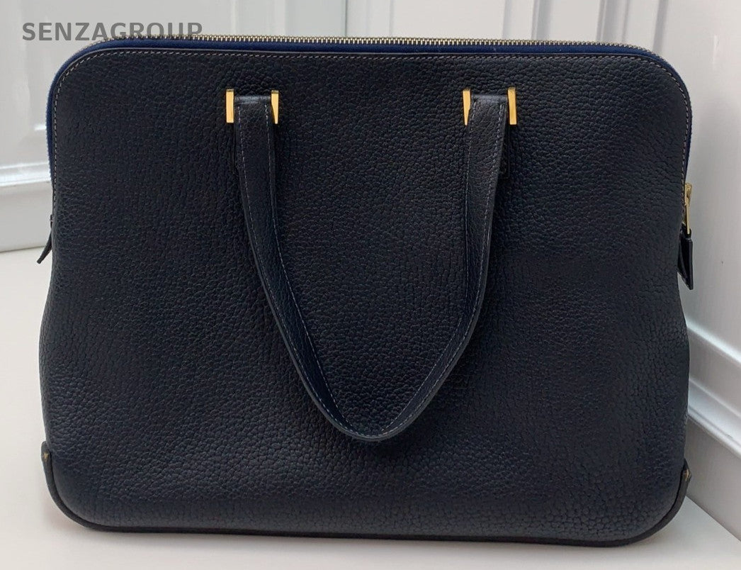 Hermes Vintage Satchel Handbag Blue Gold Unisex Adults Classic
