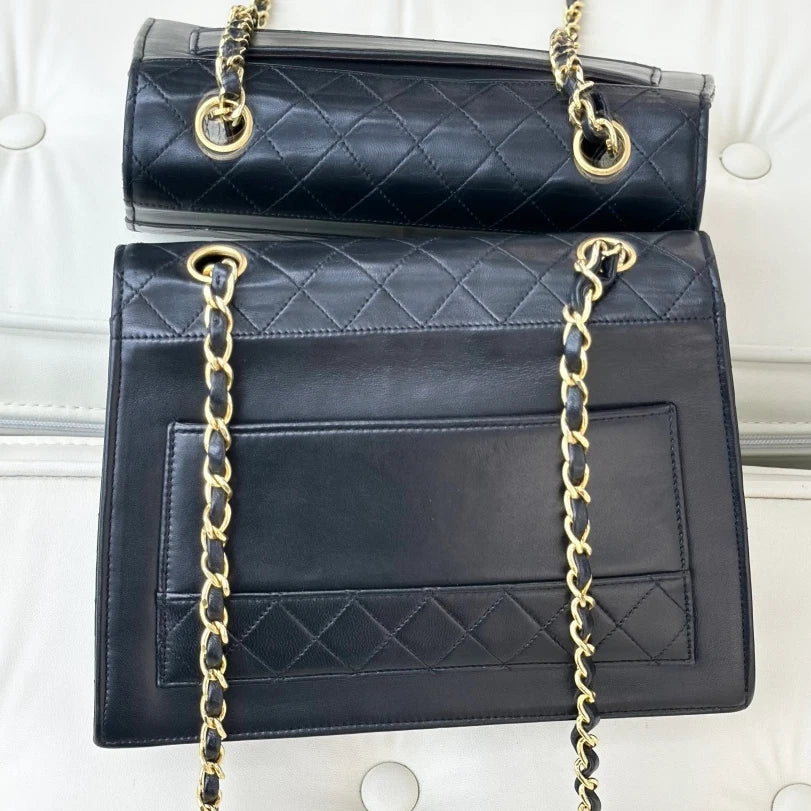 Chanel Vintage Classic Flap Chain Lambskin Shoulder Crossbody Bag Black Women S