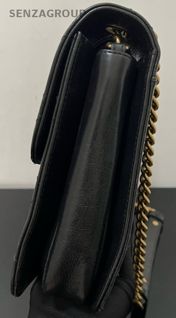 Chanel Diamond Pattern Chain Shoulder Bag Crossbody Black Gold Women Classic