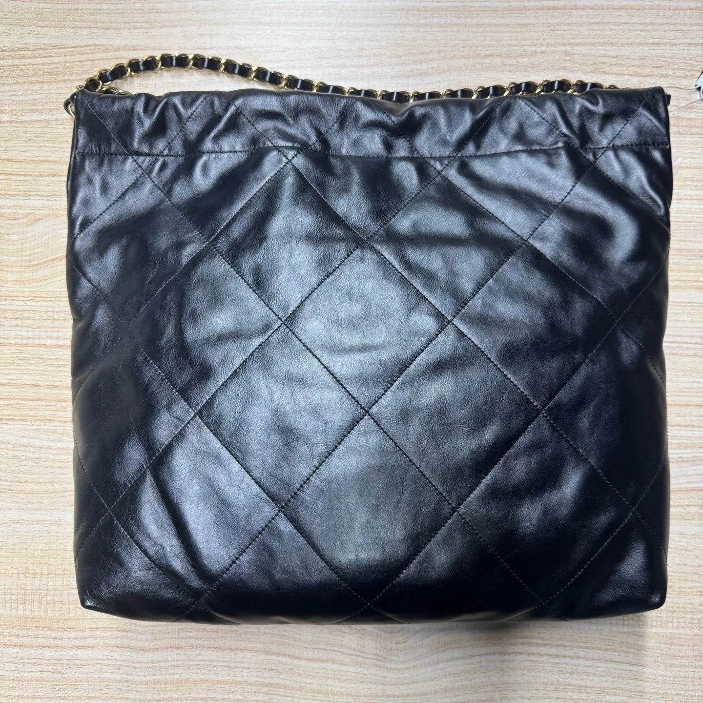 Authentic CHANEL Calfskin 22 Black Gold Medium Tote Bag For Women