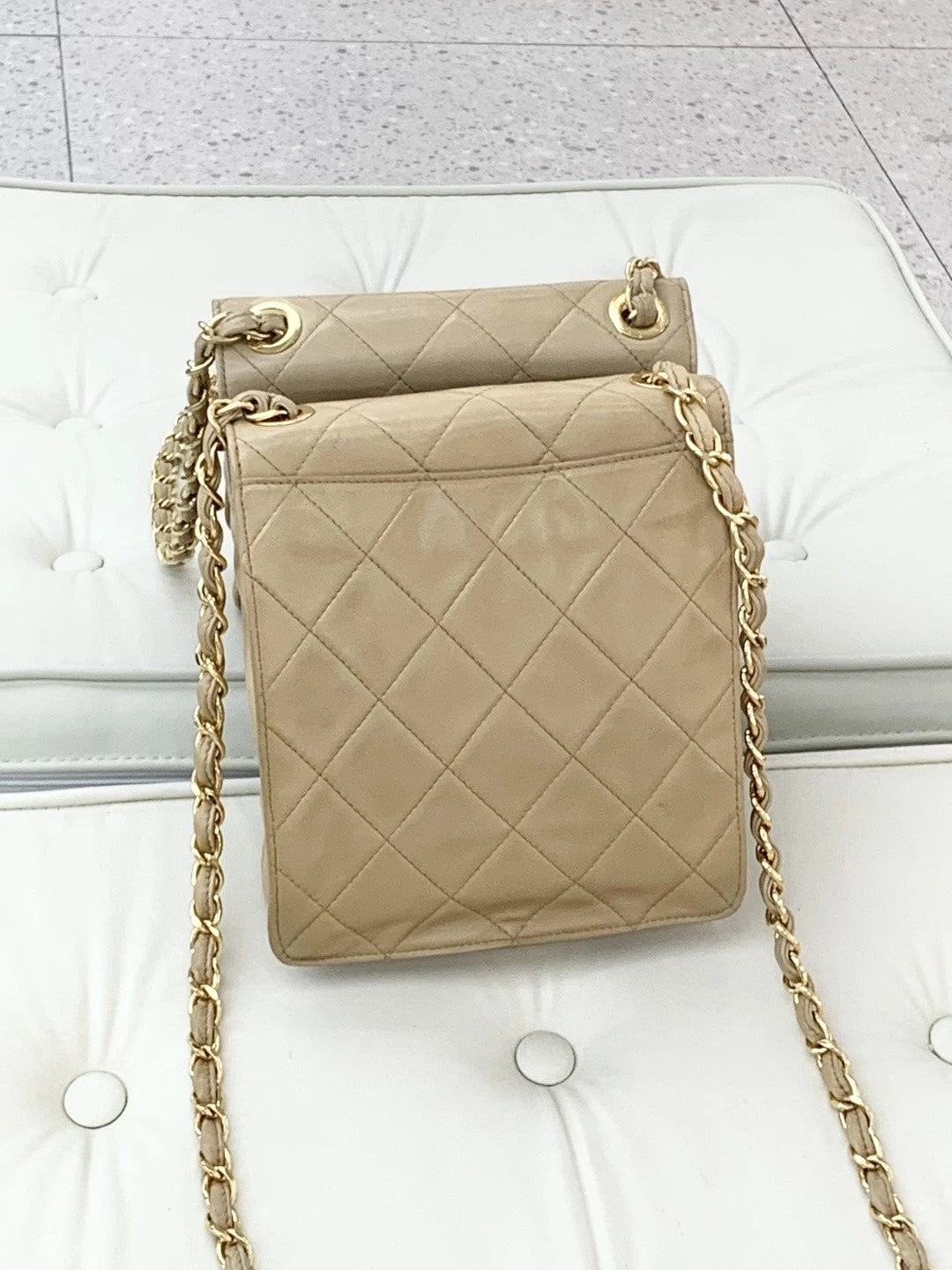 Chanel Vintage Lambskin Chain Camera Bag Crossbody Bag Beige Women S