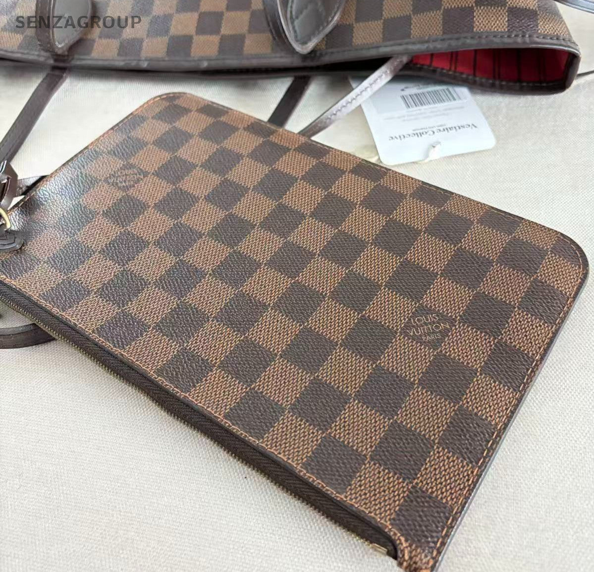 Louis Vuitton Neverfull MM Damier Ebene Shoulder Bag Brown Red  Women Classic