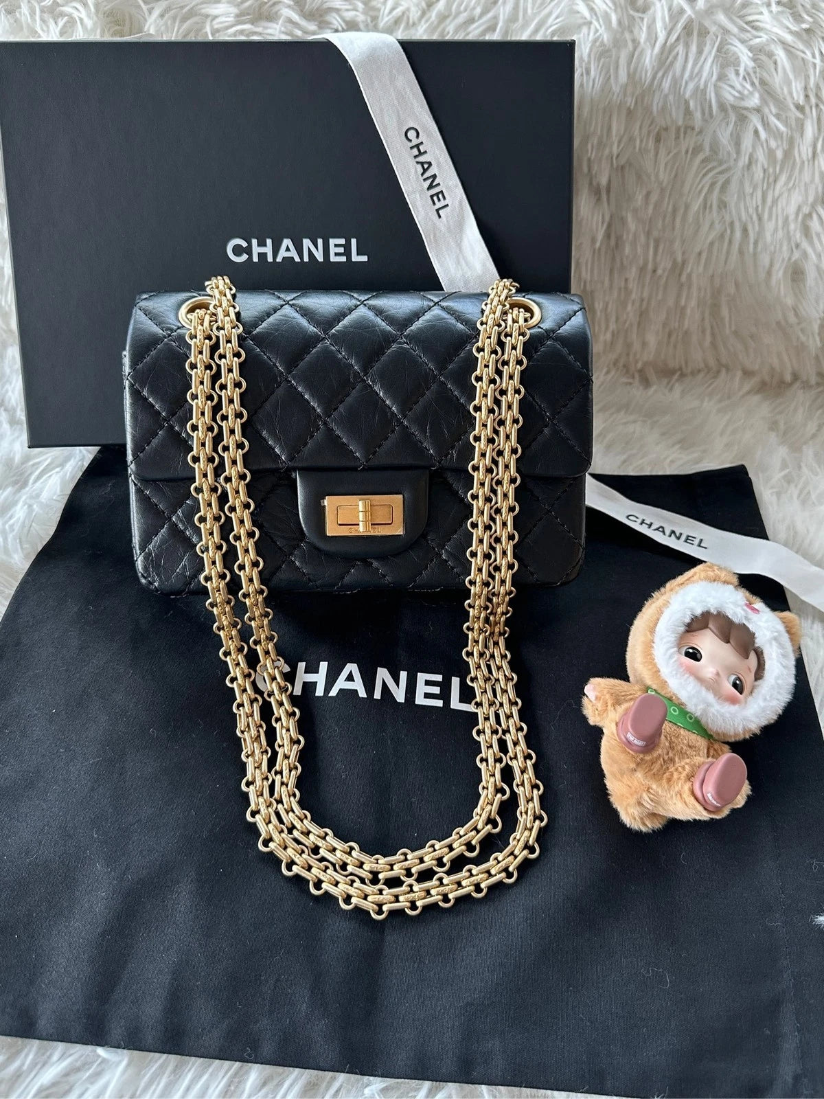 Chanel 2.55 Mini Black Gold Calfskin Shoulder Bag For Women