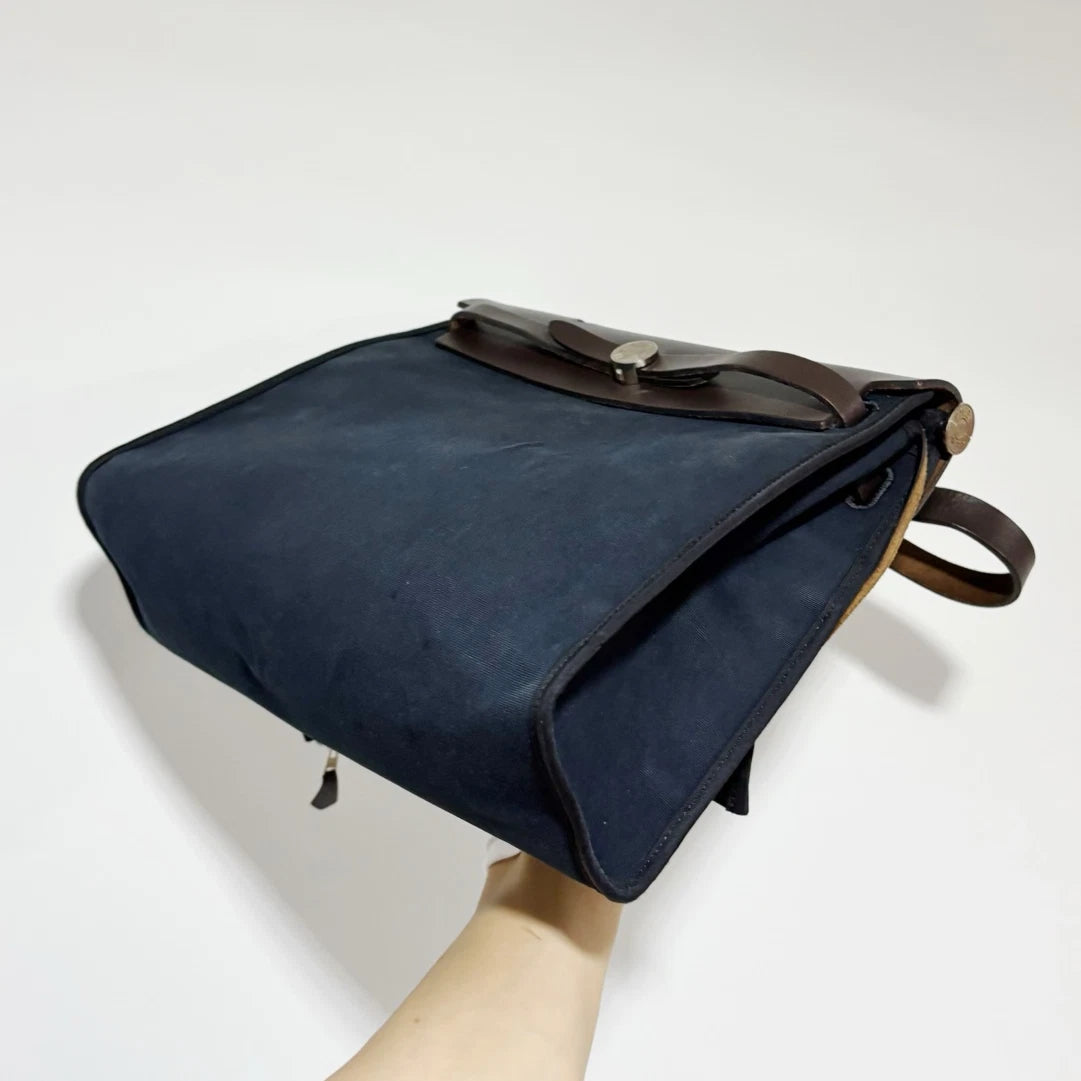 Hermes Herbag31 Navy Canvas Handbag Shoulder Bag Silver Hardware