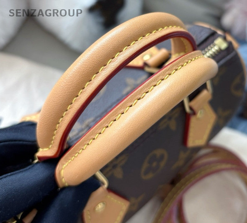 Louis Vuitton Nano Speedy Monogram Top Handle Bag Crossbody Brown Gold Women