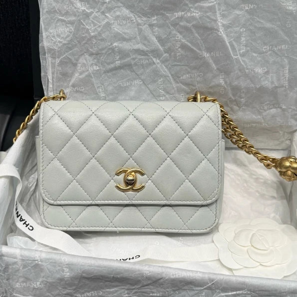 Chanel Woc Chain Lambskin 2Ways Shoulder Crossbody Bag Gray Gold Women D