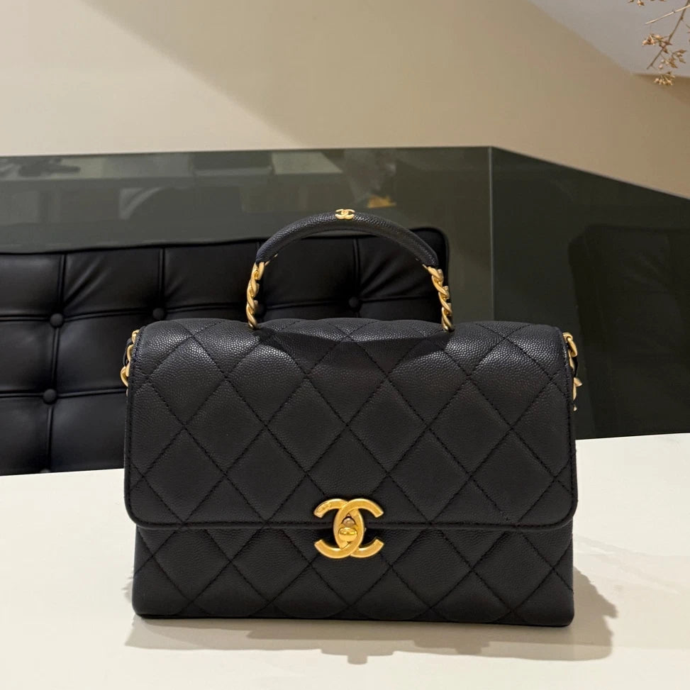 Chanel Carry Me Small Chain Shoulder Bag Black Gold Classic Women