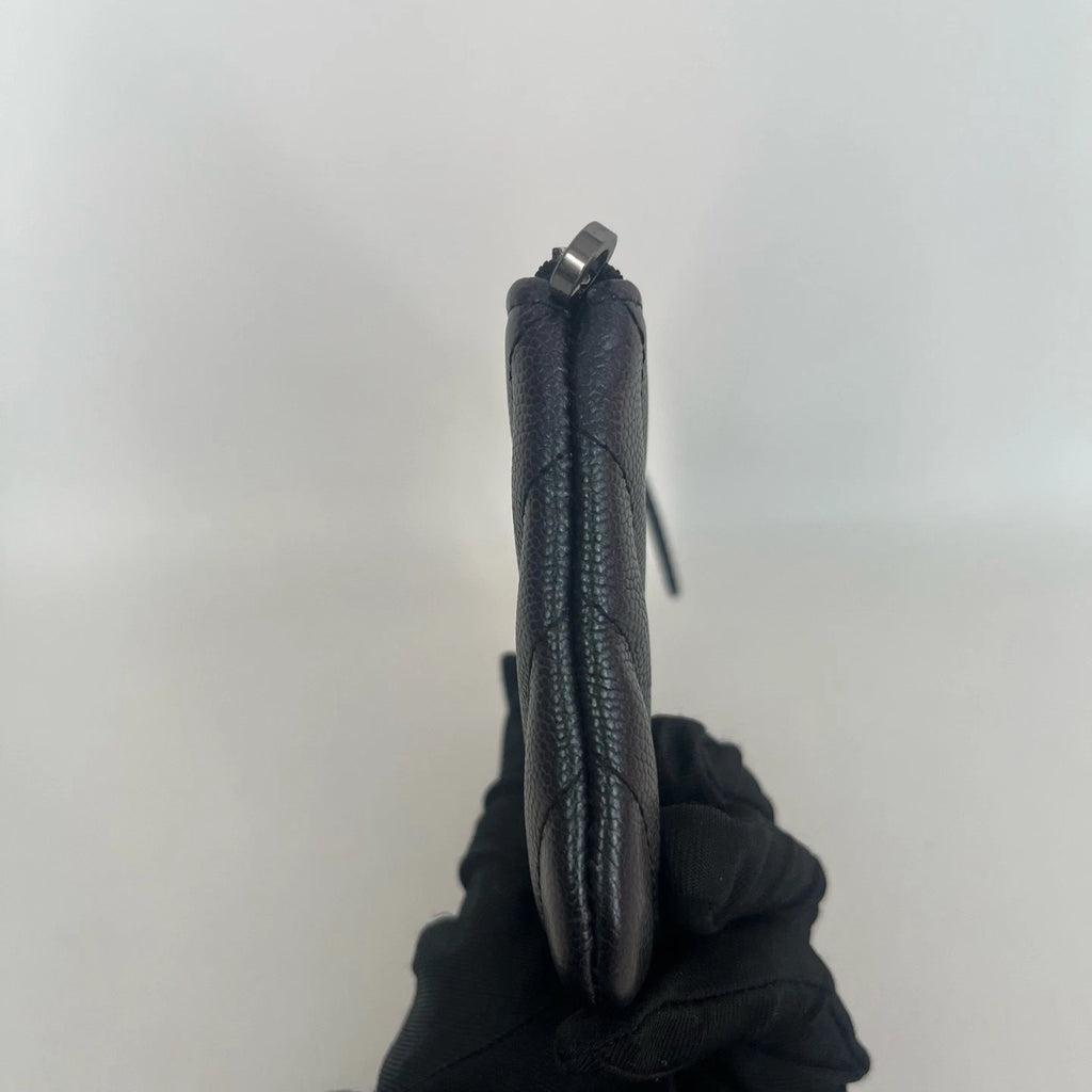 CHANEL Caviar Leather Zipper Card Holder Coin Wallet For Women