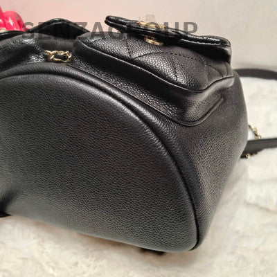Chanel Duma Backpack Medium Black Gold Calfskin Leather Classic Women's