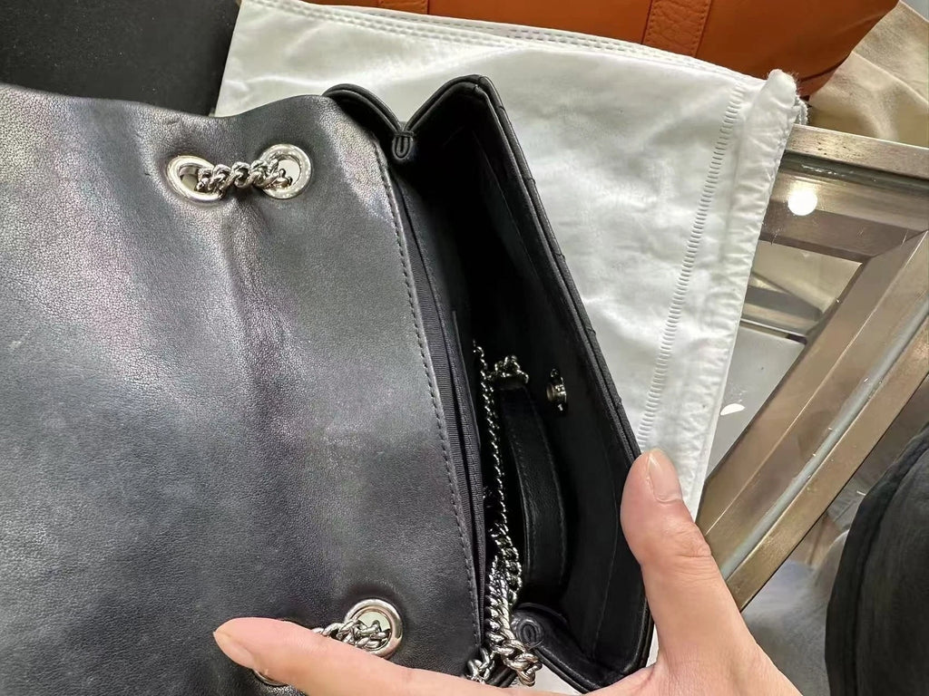CHANEL Black Silver Lambskin Mini Chain Crossbody For Women