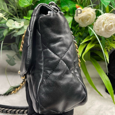 Chanel 19 Medium Quilted Lambskin Shoulder Crossbody Bag Black Gold