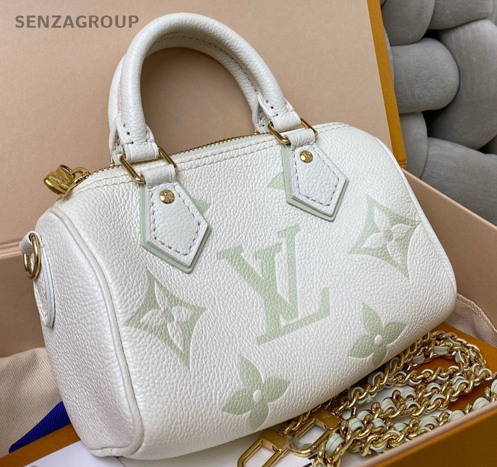 Louis Vuitton Speedy Nano Monogram Top Handle Bag Chain Crossbody Green Women