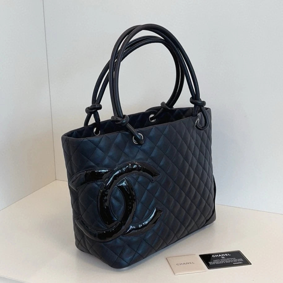 Chanel Cambon GM Tote Soblack Top Handle Bag Diamond Women Classic