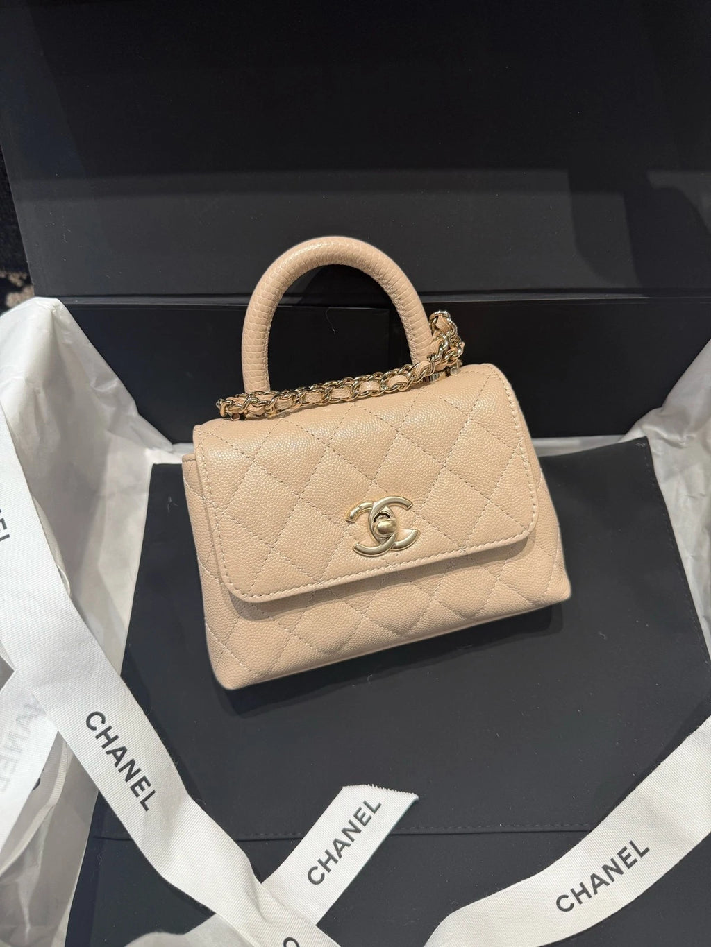 CHANEL Cocohandle Nano Khaki Top Handle Bag For Women