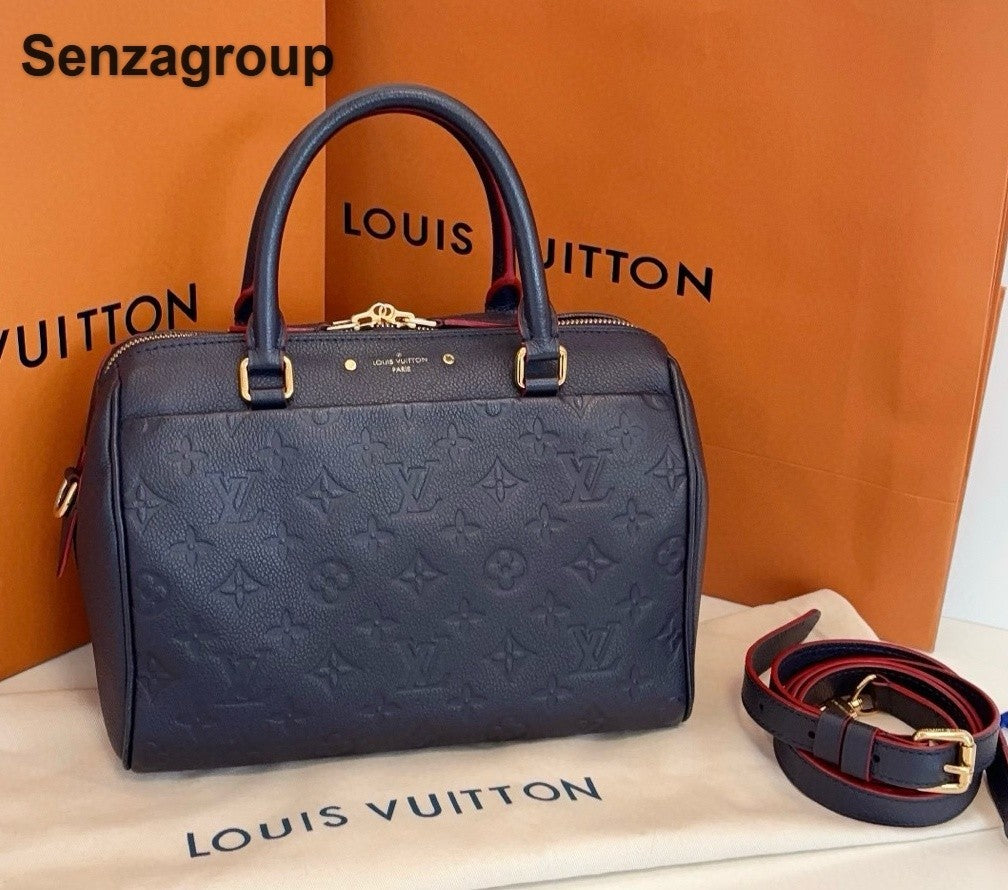 Louis Vuitton Speedy25 Monogram Top Handle Crossbody Blue Gold Women Classic