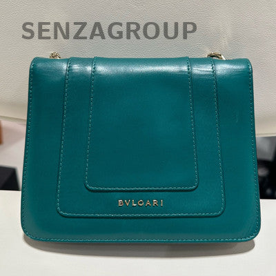 Bvlgari Serpenti Forever Green Leather Chain Shoulder Bag Gold Clasp