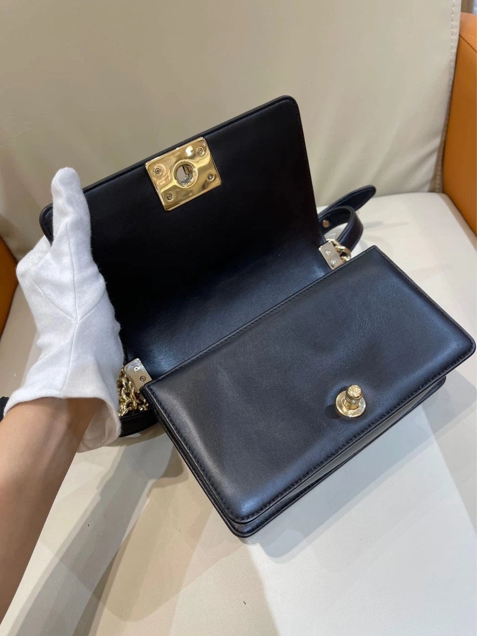 Chanel LeBoy Small Black Gold Lambskin Shoulder Bag For Women
