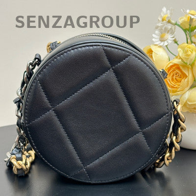 Chanel Black Gold Small Round Quilted Chain Crossbody Bag Classic Fashion