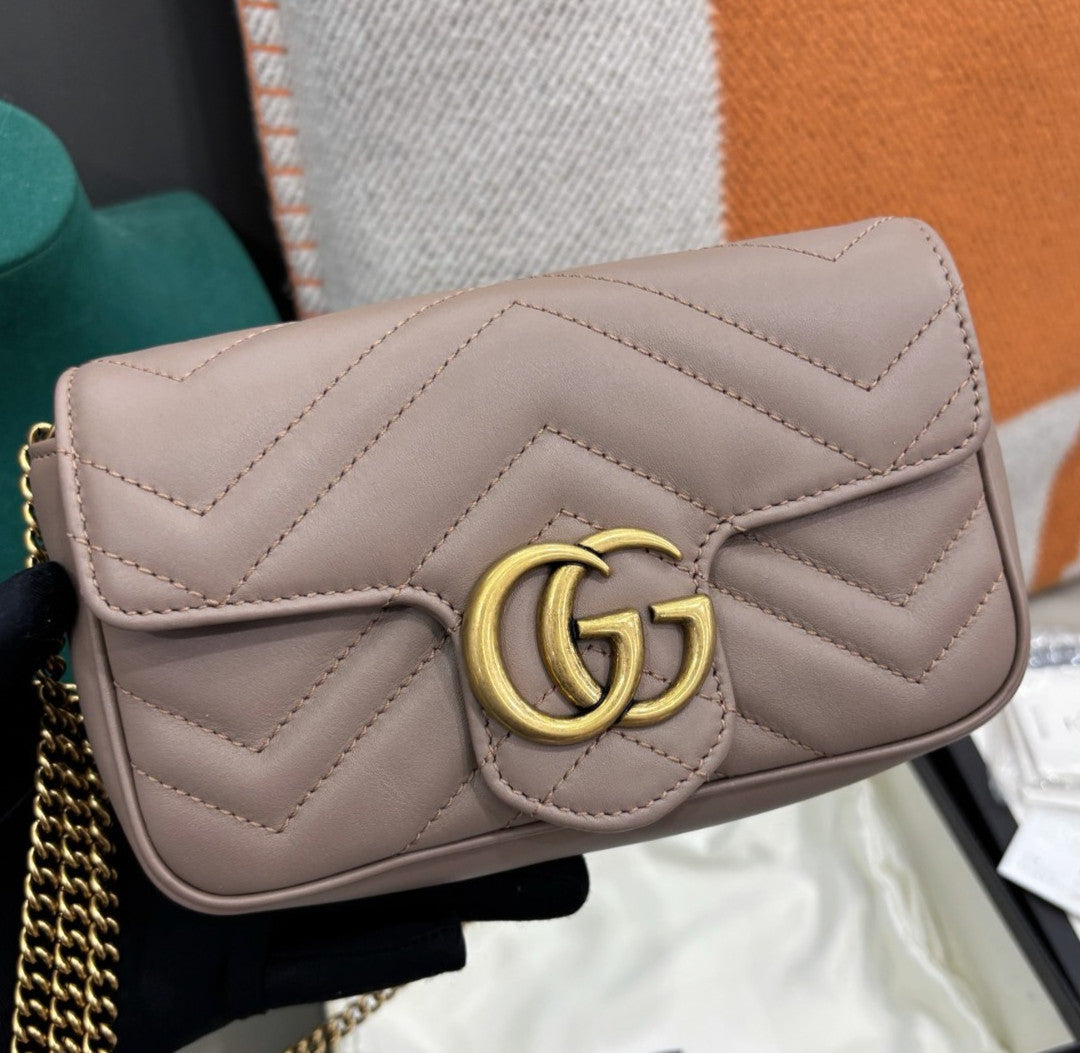 Gucci Marmont Mini Chain Shoulder bag Crossbody Beige Gold Used Women Classic