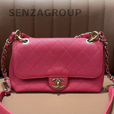 Chanel Classic Flap Calfskin Quilted Chain Shoulder Bag Pink Gold