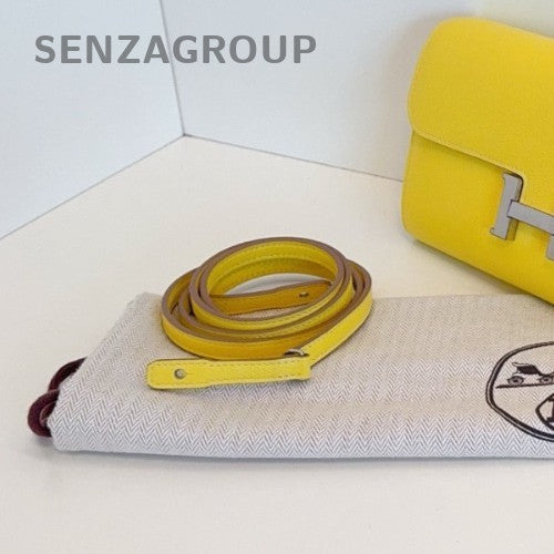 Hermes Constance To Go 2Way Shoulder Bag Crossbody Yellow Silver Women Designer
