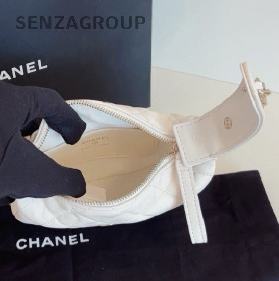 Chanel Pouch Hobo White Gold Top Handle Bag Used Women Classic
