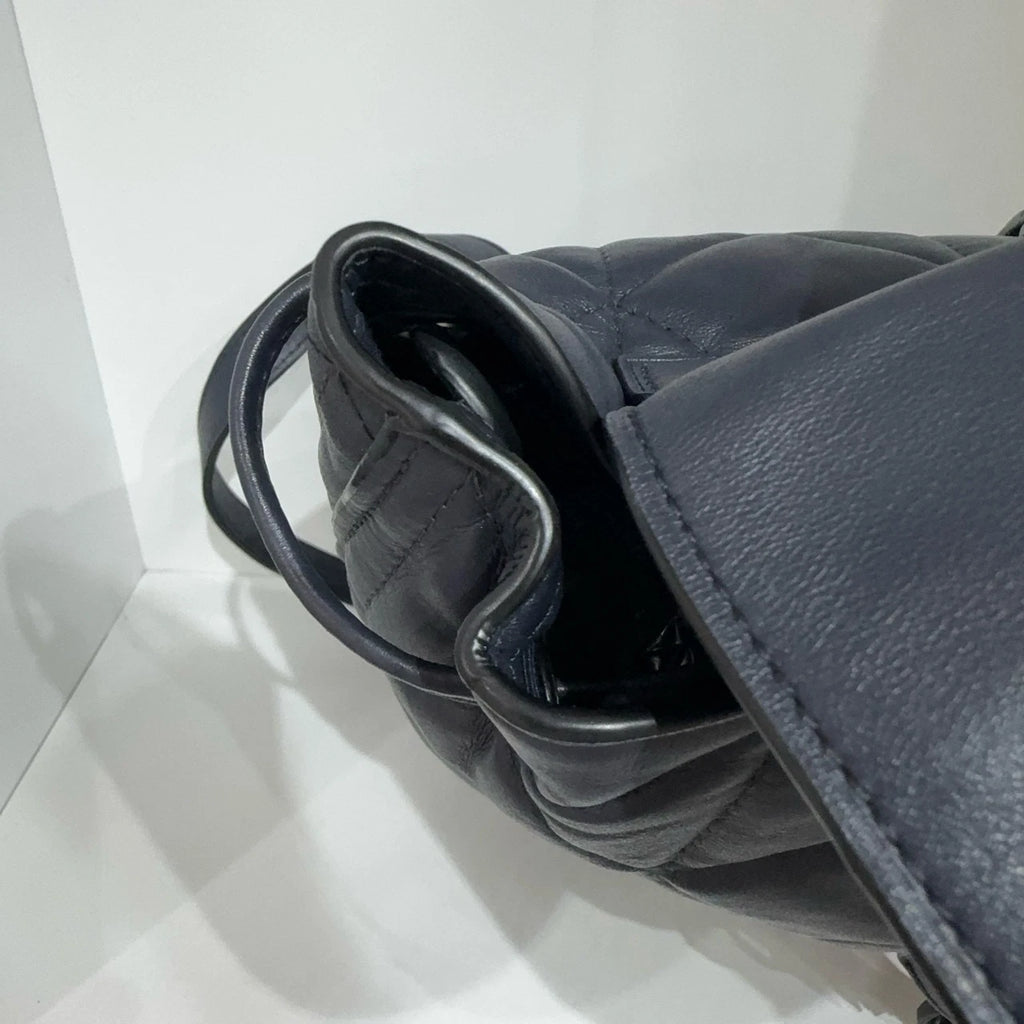 COACH Elle 25 Diamond Quilted Fabric Leather Flap Backpack Women Navy