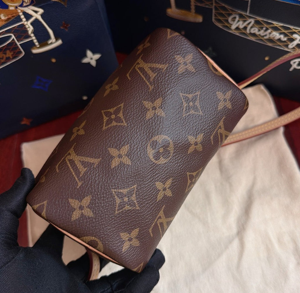 Louis Vuitton Speedy Nano Monogram Top Handle Crossbody Brown Women Classic