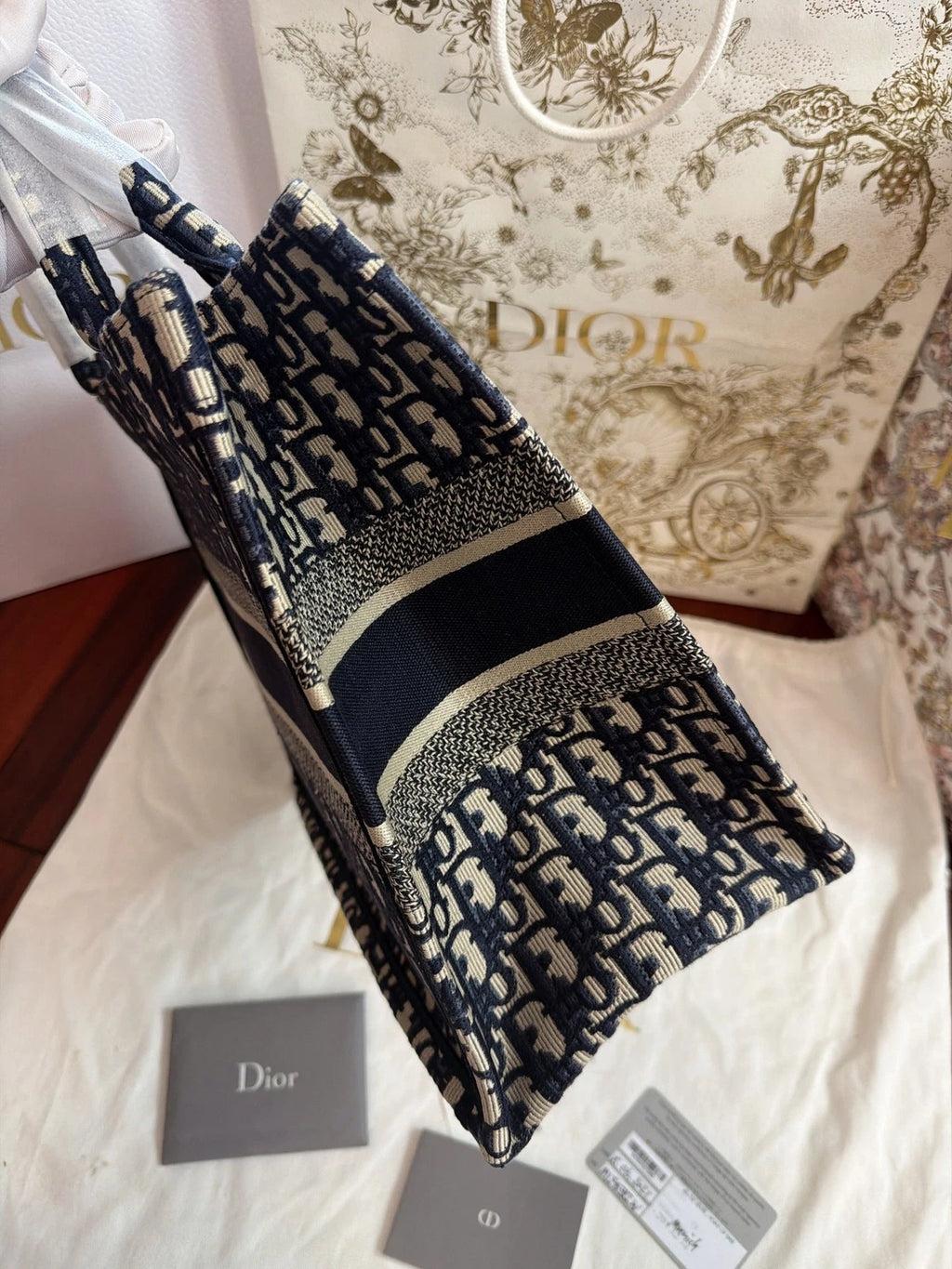 Dior Book Tote Canvas Blue Top Handle Tote Bag Excellent