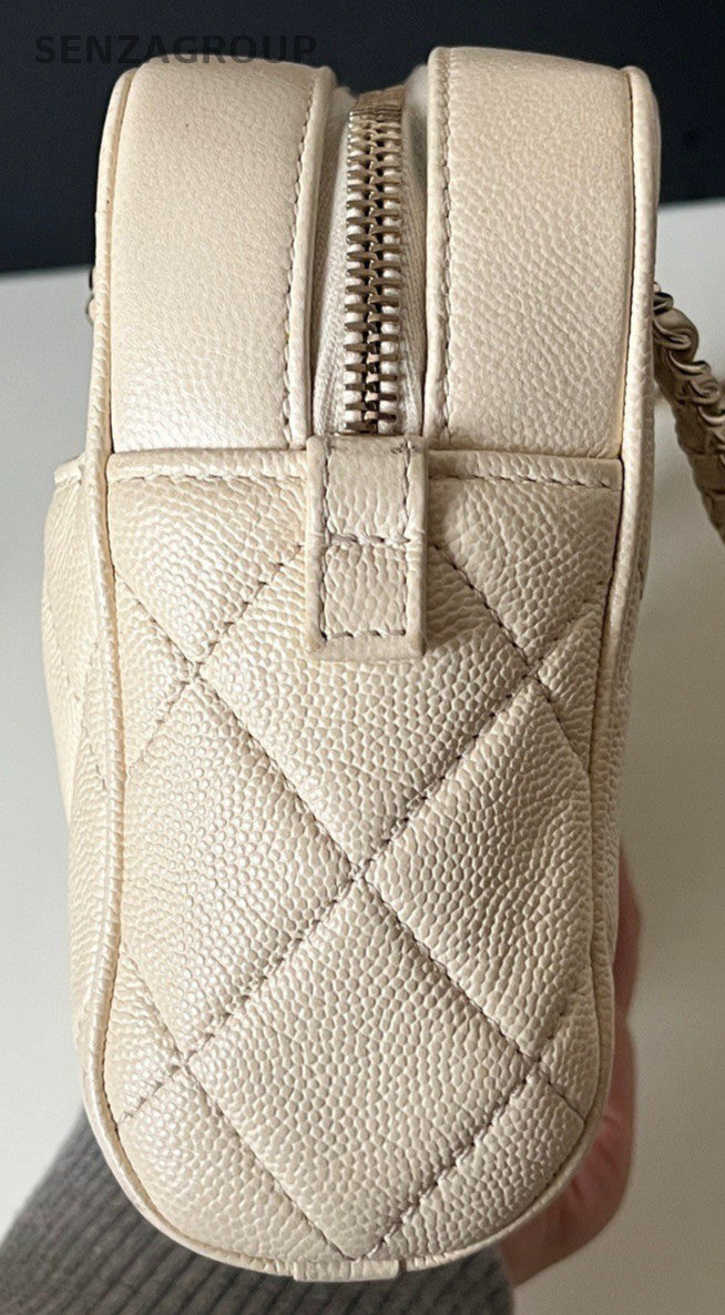 Chanel Calfskin PM Chain Shoulder Bag Crossbody Beige Silver Women Classic