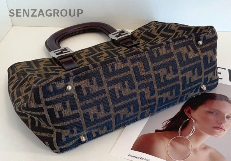 Fendi zucca tote PM Top Handle Monogram Canvas Handbag Women Classic