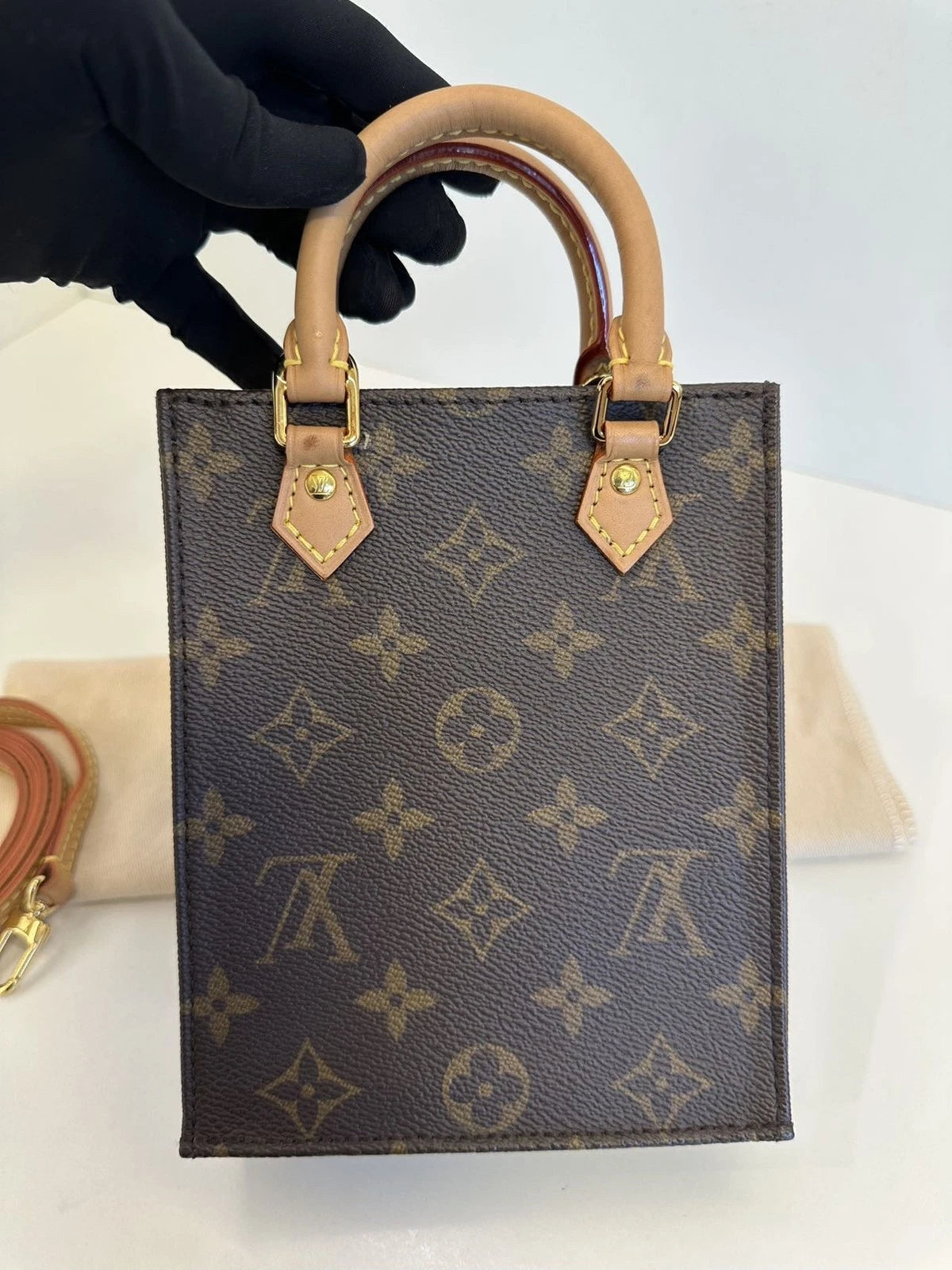 Louis Vuitton Tote Mini Monogram Top Handle Crossbody Bag Brown Women Classic