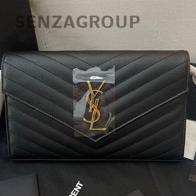 Saint Laurent Black Gold Medium WOC Envelope Chain Crossbody Bag