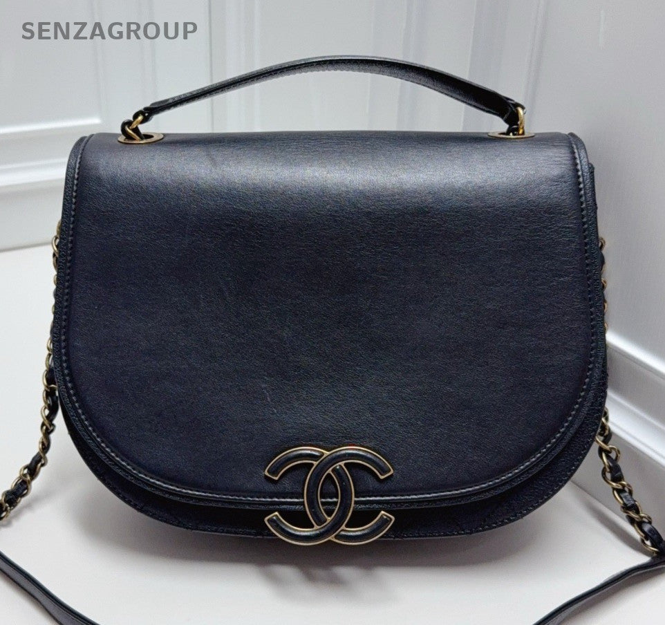 Chanel Cuba 2Way Calfskin Crossbody Shoulder Bag Black Gold Women Classic