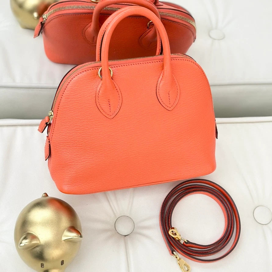 Hermes Bolide Mini Evercolor Top Handle Crossbody Bag Orange Gold Women S
