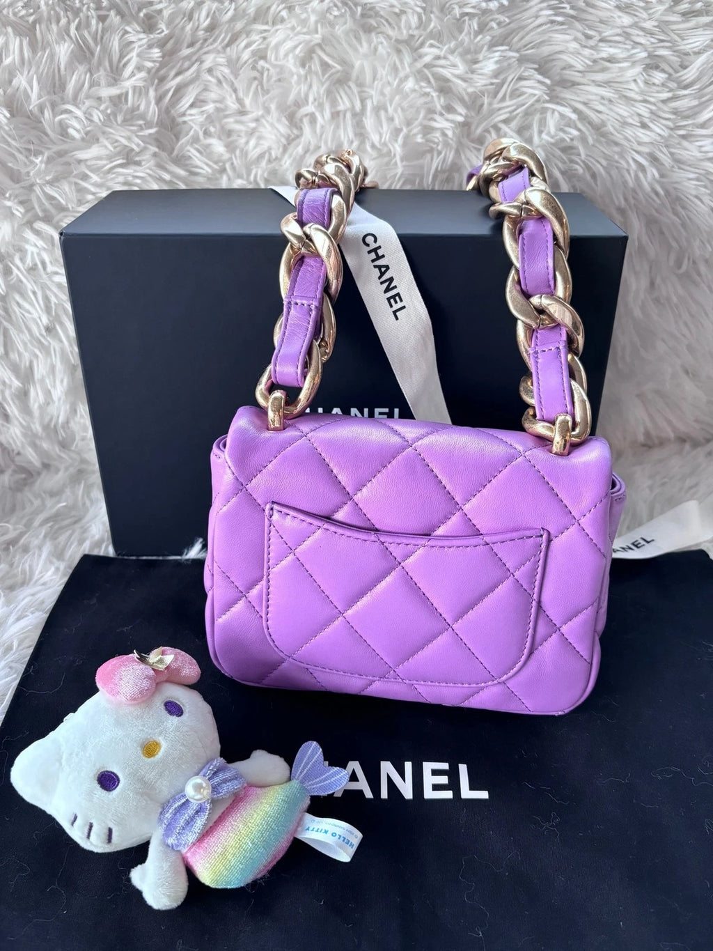 Chanel Purple Lambskin Square Shoulder Handbag for Women