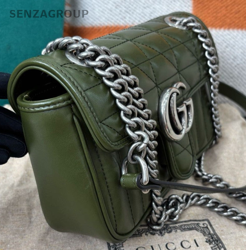 Gucci Marmont22 Chain Shoulder Bag Green Silver Used Women Classic Fashion