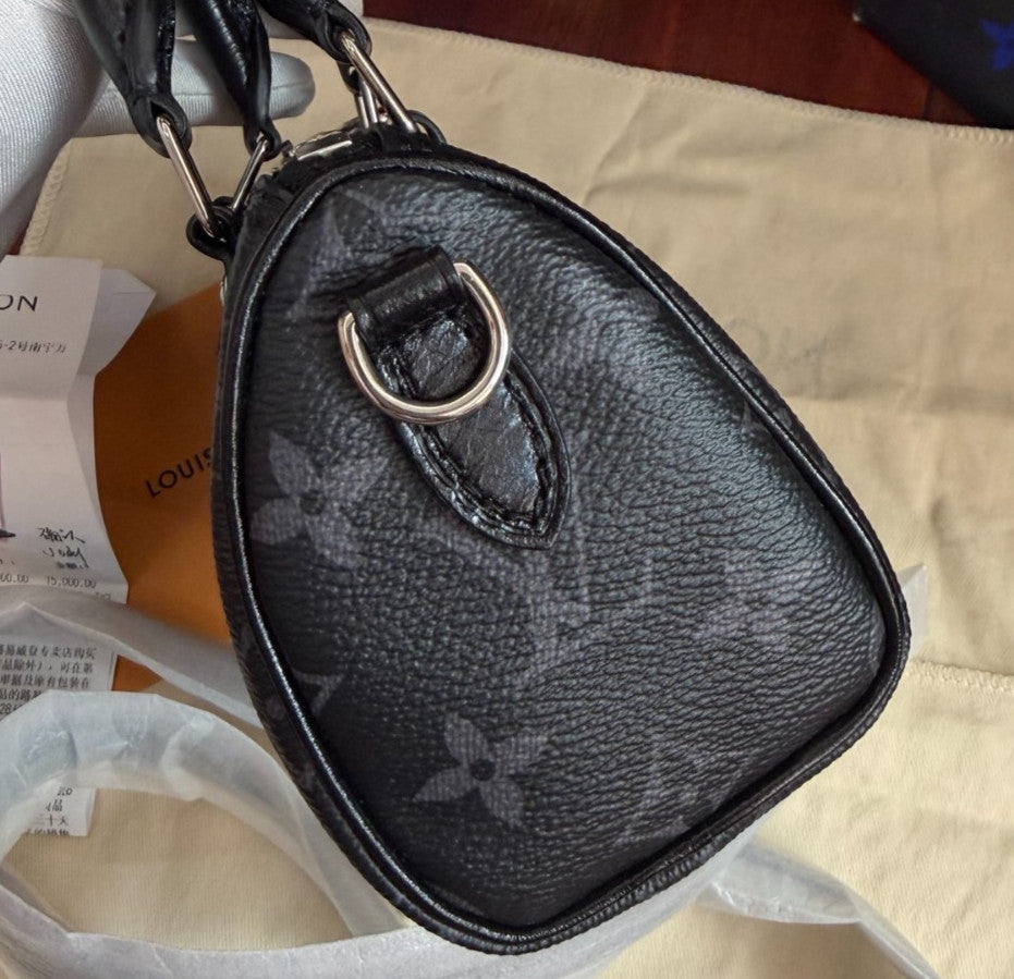 Louis Vuitton Speedy Nano Monogram Top Handle Crossbody Black Silver Women