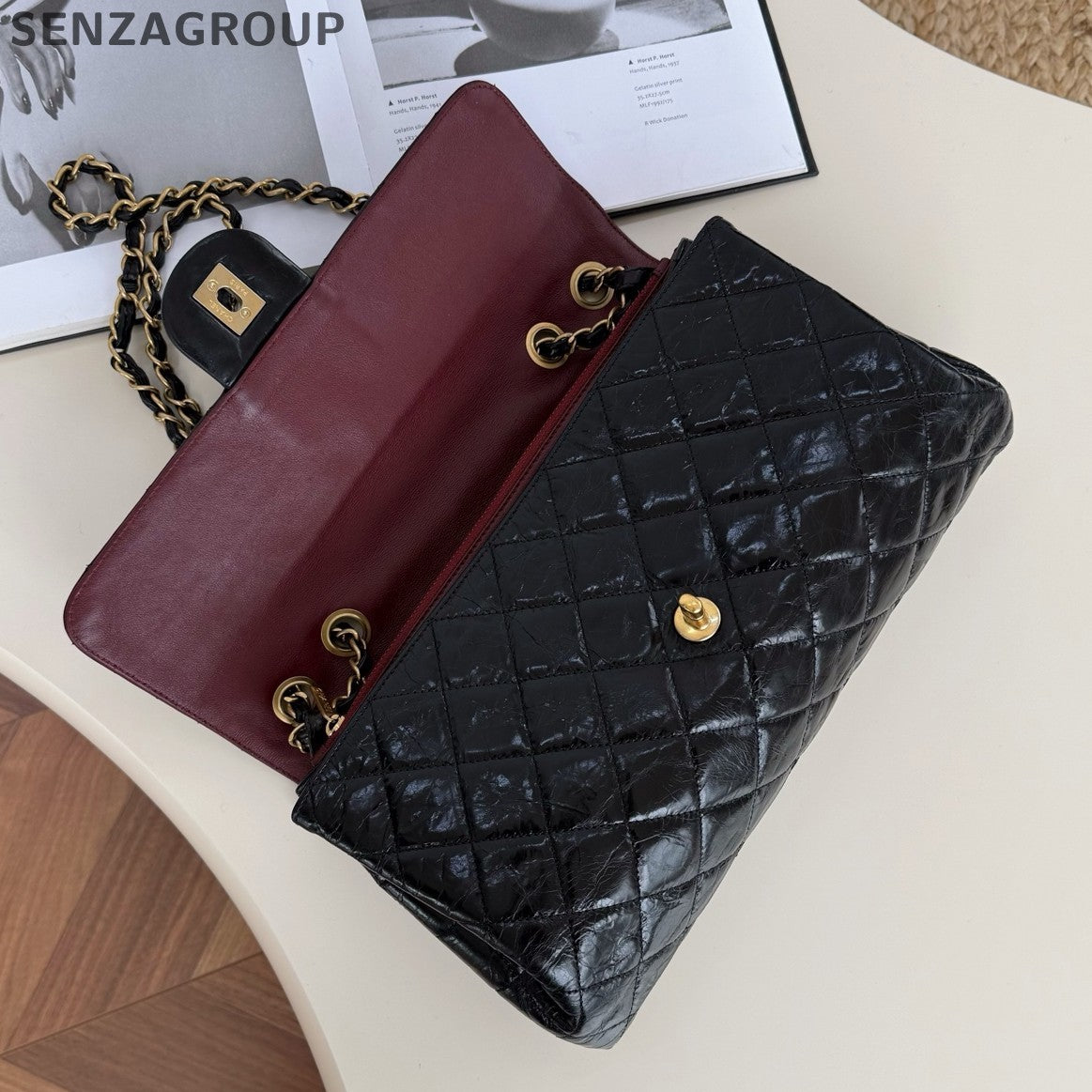 Chanel Classic Flap Chain Shoulder Bag Black Gold Women Fashion Diamond