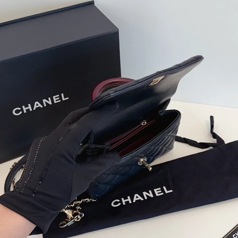 Chanel Cocohandle Mini Chain Top Handle Shoulder Crossbody Black Gold Women