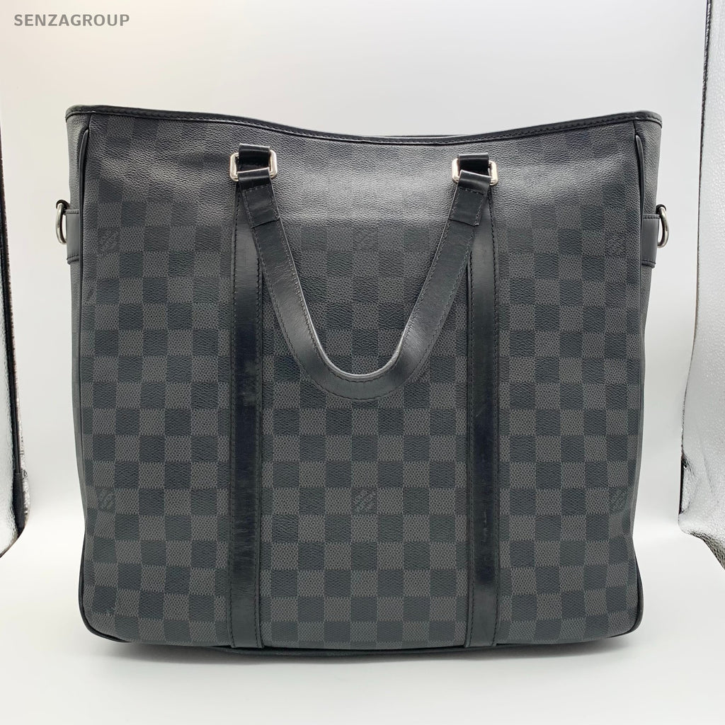 Louis Vuitton Tadao Damier Ebene Top Handle 2way Shoulder Handbag Black Silver