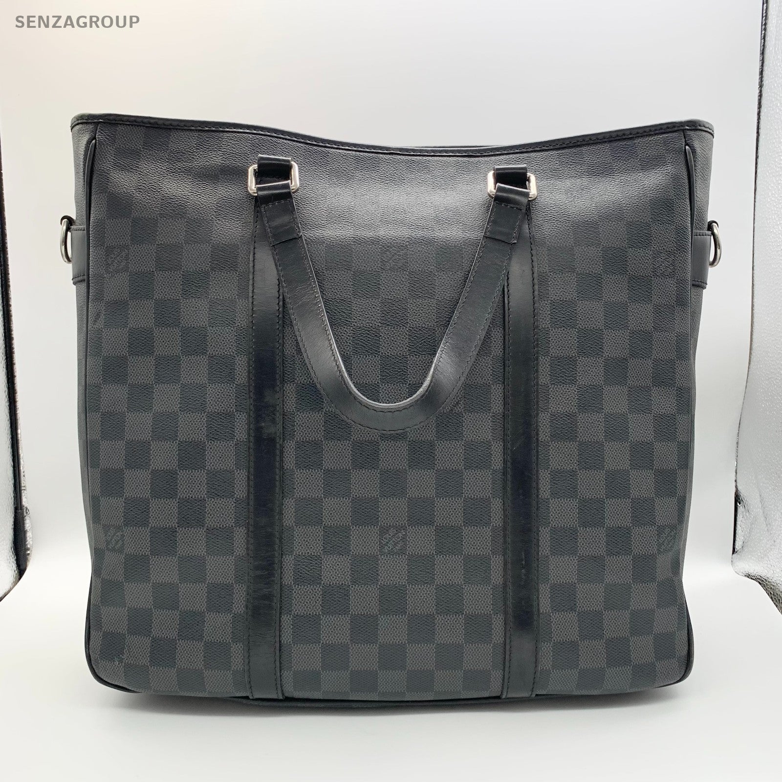 Louis Vuitton Tadao Damier Ebene Top Handle 2way Shoulder Handbag Black Silver