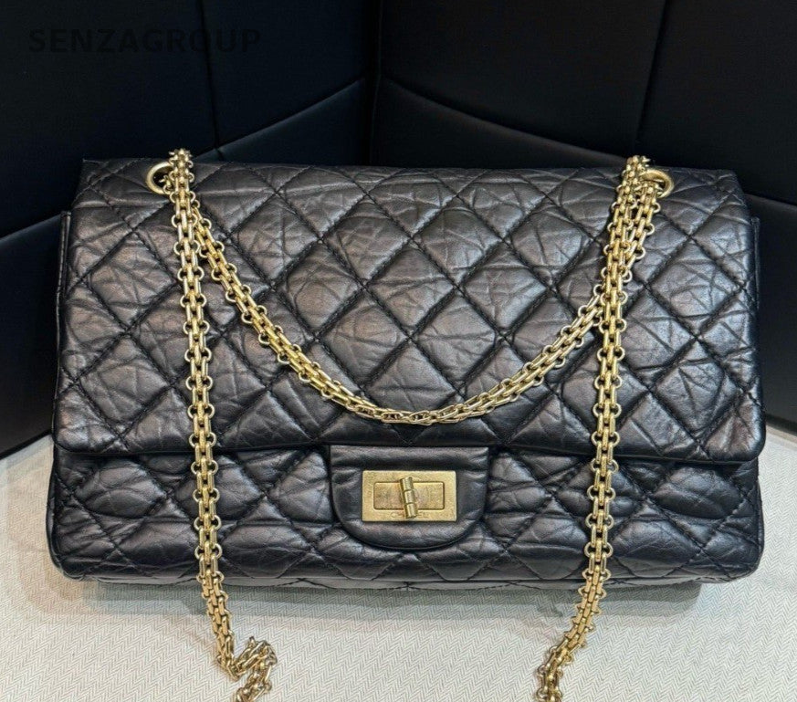 Chanel Diamond Chain Calfskin Black Gold Shoulder Bag Women Classic