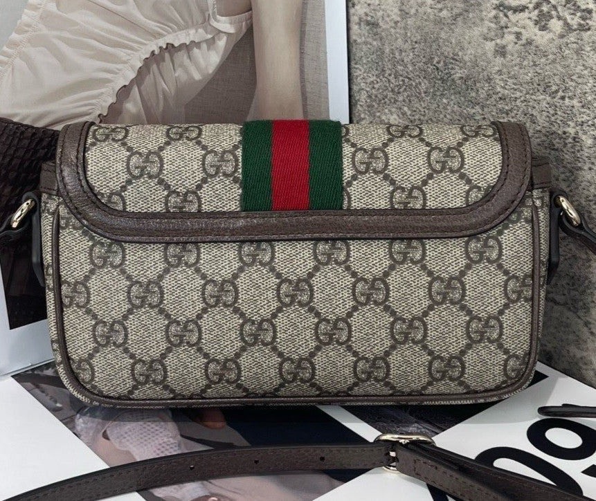 Gucci Ophidia Saddle Shoulder Bag Crossbody Brown Silver Unisex Adults Classic