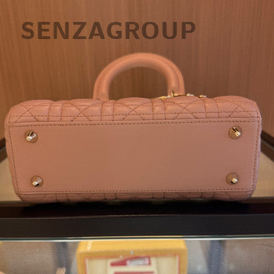 Dior Lady Dior Cannage Bag Pink Gold Hardware Tote Shoulder Bag
