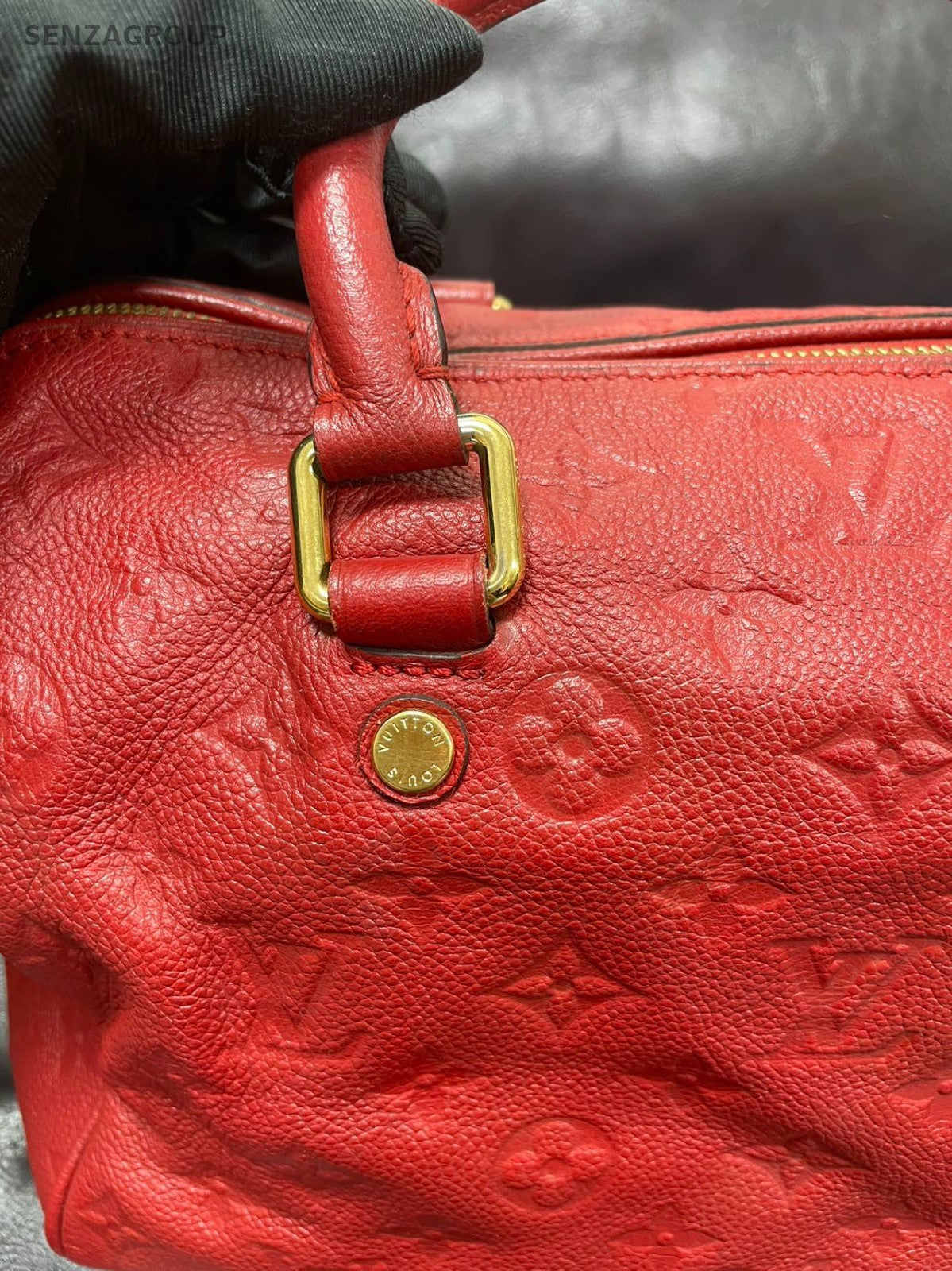 Louis Vuitton Monogram Empreinte Speedy25 Top Handle Bag Crossbody Red Women